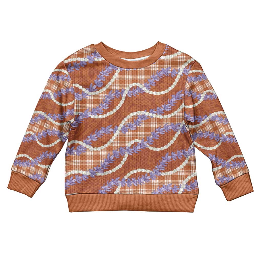 Orange Hawaii Palaka Honohono Pikake Kid Ugly Christmas Sweater Hawaiian Orchid Lei Polynesian Pattern - Polynesian Pride