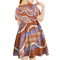 Orange Hawaii Palaka Honohono Pikake Kid Short Sleeve Dress Hawaiian Orchid Lei Polynesian Pattern - Polynesian Pride
