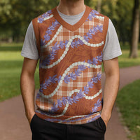 Orange Hawaii Palaka Honohono Pikake Christmas Knitted V-Neck Vest Hawaiian Orchid Lei Polynesian Pattern - Polynesian Pride