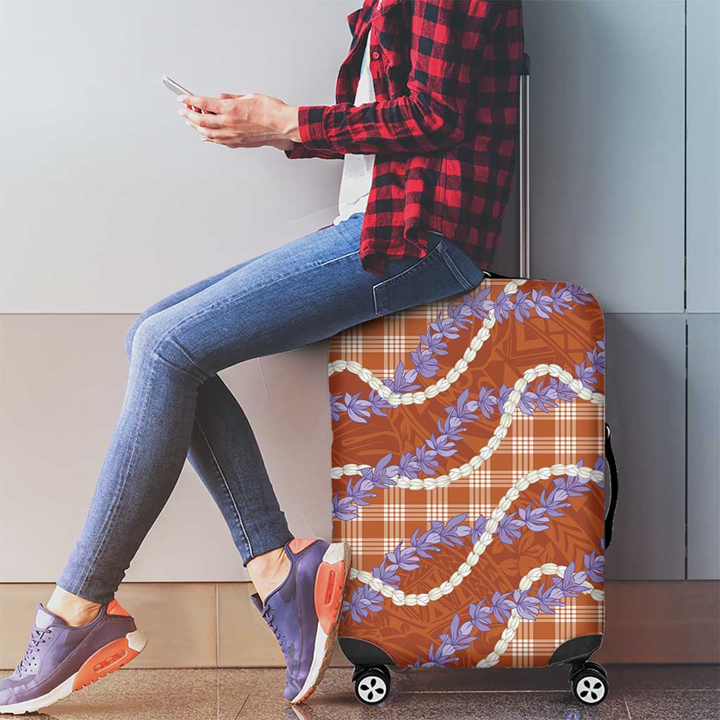 Orange Hawaii Palaka Honohono Pikake Luggage Cover Hawaiian Orchid Lei Polynesian Pattern - Polynesian Pride