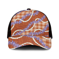 Orange Hawaii Palaka Honohono Pikake Mesh Trucker Cap Hawaiian Orchid Lei Polynesian Pattern - Polynesian Pride