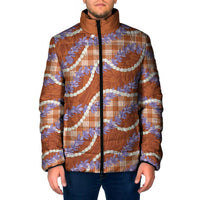 Orange Hawaii Palaka Honohono Pikake Padded Jacket Hawaiian Orchid Lei Polynesian Pattern - Polynesian Pride