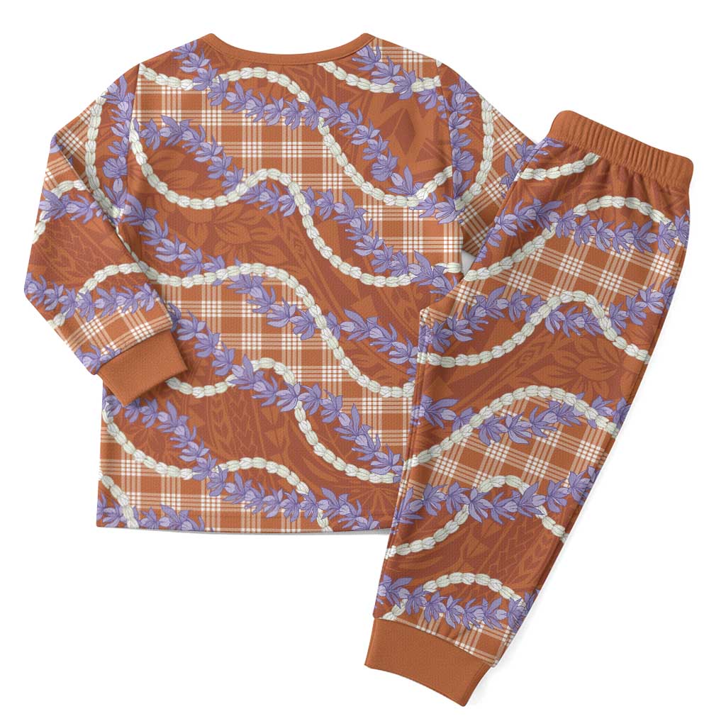 Orange Hawaii Palaka Honohono Pikake Christmas Pajama Set Hawaiian Orchid Lei Polynesian Pattern - Polynesian Pride