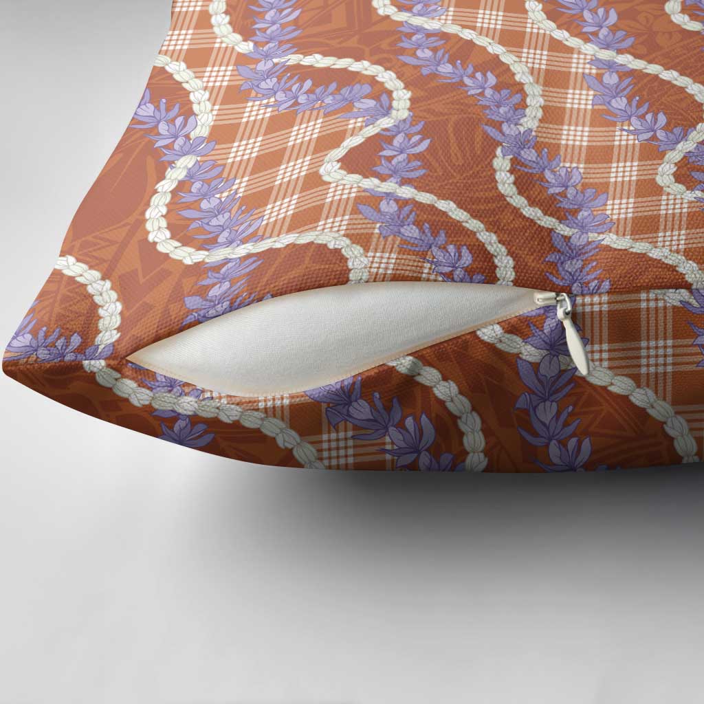 Orange Hawaii Palaka Honohono Pikake Pillow Cover Hawaiian Orchid Lei Polynesian Pattern - Polynesian Pride