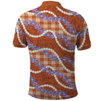 Orange Hawaii Palaka Honohono Pikake Polo Shirt Hawaiian Orchid Lei Polynesian Pattern - Polynesian Pride