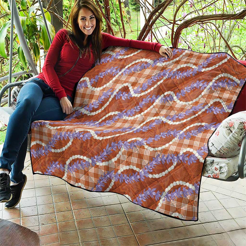 Orange Hawaii Palaka Honohono Pikake Quilt Hawaiian Orchid Lei Polynesian Pattern - Polynesian Pride