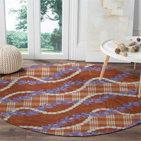 Orange Hawaii Palaka Honohono Pikake Round Carpet Hawaiian Orchid Lei Polynesian Pattern - Polynesian Pride
