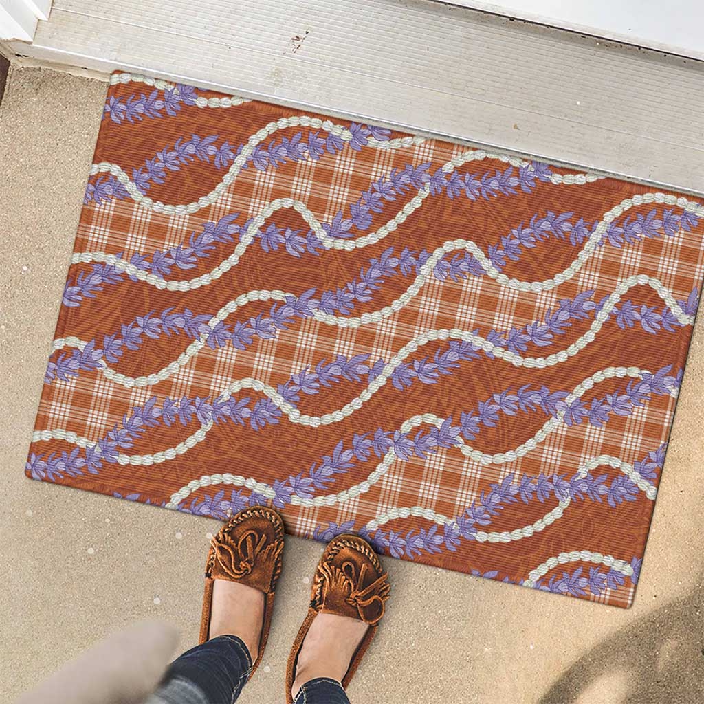 Orange Hawaii Palaka Honohono Pikake Rubber Doormat Hawaiian Orchid Lei Polynesian Pattern - Polynesian Pride