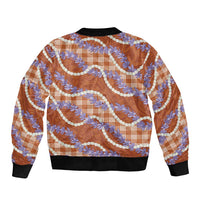 Orange Hawaii Palaka Honohono Pikake Sleeve Zip Bomber Jacket Hawaiian Orchid Lei Polynesian Pattern - Polynesian Pride