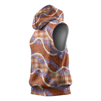 Orange Hawaii Palaka Honohono Pikake Sleeveless Hoodie Hawaiian Orchid Lei Polynesian Pattern - Polynesian Pride