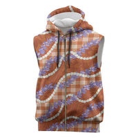 Orange Hawaii Palaka Honohono Pikake Sleeveless Zip Hoodie Hawaiian Orchid Lei Polynesian Pattern - Polynesian Pride
