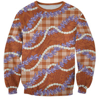 Orange Hawaii Palaka Honohono Pikake Sweatshirt Hawaiian Orchid Lei Polynesian Pattern - Polynesian Pride