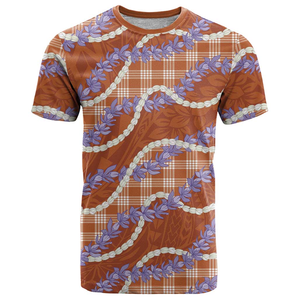 Orange Hawaii Palaka Honohono Pikake T Shirt Hawaiian Orchid Lei Polynesian Pattern - Polynesian Pride