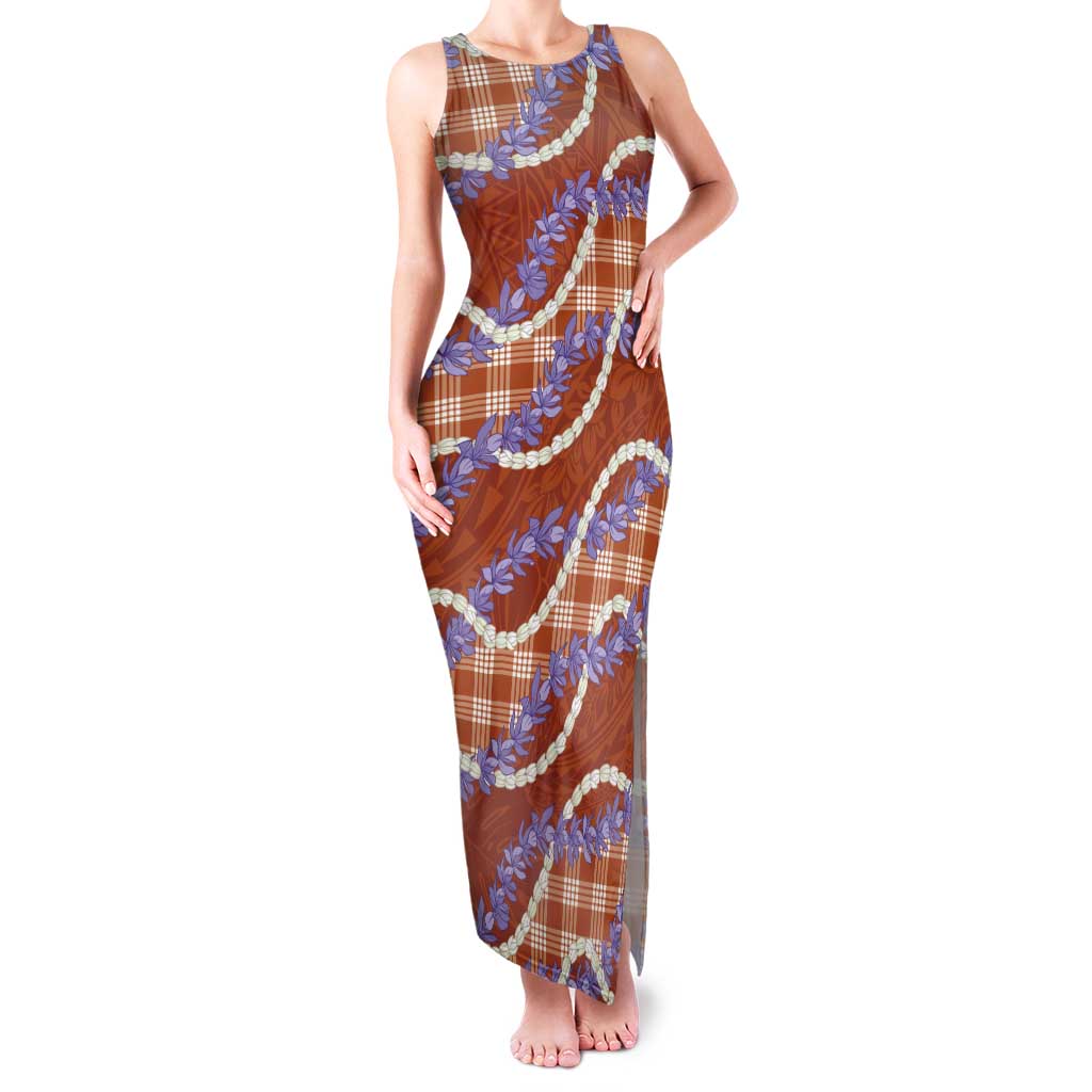 Orange Hawaii Palaka Honohono Pikake Tank Maxi Dress Hawaiian Orchid Lei Polynesian Pattern - Polynesian Pride