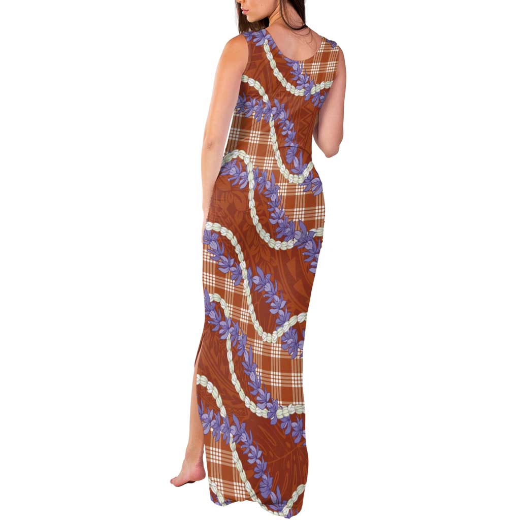 Orange Hawaii Palaka Honohono Pikake Tank Maxi Dress Hawaiian Orchid Lei Polynesian Pattern - Polynesian Pride