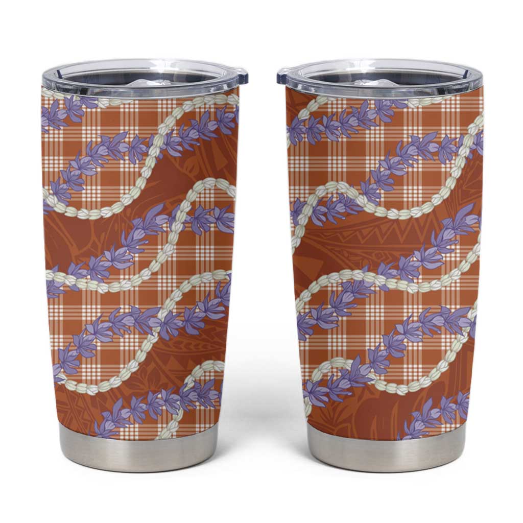 Orange Hawaii Palaka Honohono Pikake Tumbler Cup Hawaiian Orchid Lei Polynesian Pattern - Polynesian Pride