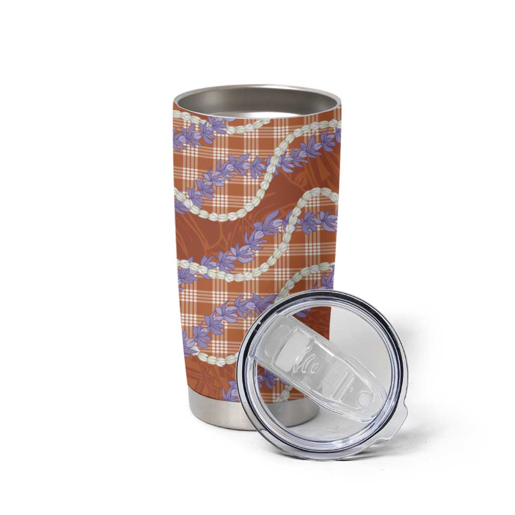 Orange Hawaii Palaka Honohono Pikake Tumbler Cup Hawaiian Orchid Lei Polynesian Pattern - Polynesian Pride