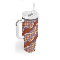 Orange Hawaii Palaka Honohono Pikake Tumbler With Handle Hawaiian Orchid Lei Polynesian Pattern - Polynesian Pride