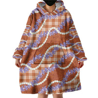 Orange Hawaii Palaka Honohono Pikake Wearable Blanket Hoodie Hawaiian Orchid Lei Polynesian Pattern - Polynesian Pride