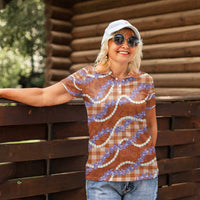 Orange Hawaii Palaka Honohono Pikake Women Polo Shirt Hawaiian Orchid Lei Polynesian Pattern - Polynesian Pride