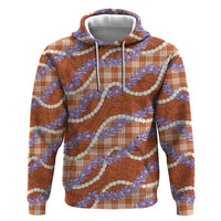 Orange Hawaii Palaka Honohono Pikake Zip Hoodie Hawaiian Orchid Lei Polynesian Pattern - Polynesian Pride
