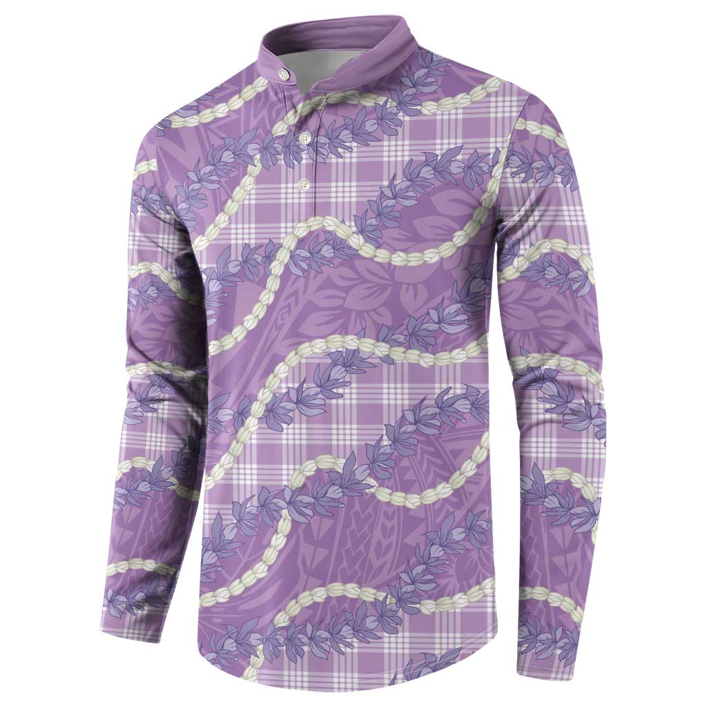 Purple Hawaii Palaka Honohono Pikake Button Sweatshirt Hawaiian Orchid Lei Polynesian Pattern - Polynesian Pride