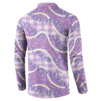 Purple Hawaii Palaka Honohono Pikake Button Sweatshirt Hawaiian Orchid Lei Polynesian Pattern - Polynesian Pride