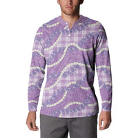 Purple Hawaii Palaka Honohono Pikake Button Sweatshirt Hawaiian Orchid Lei Polynesian Pattern - Polynesian Pride