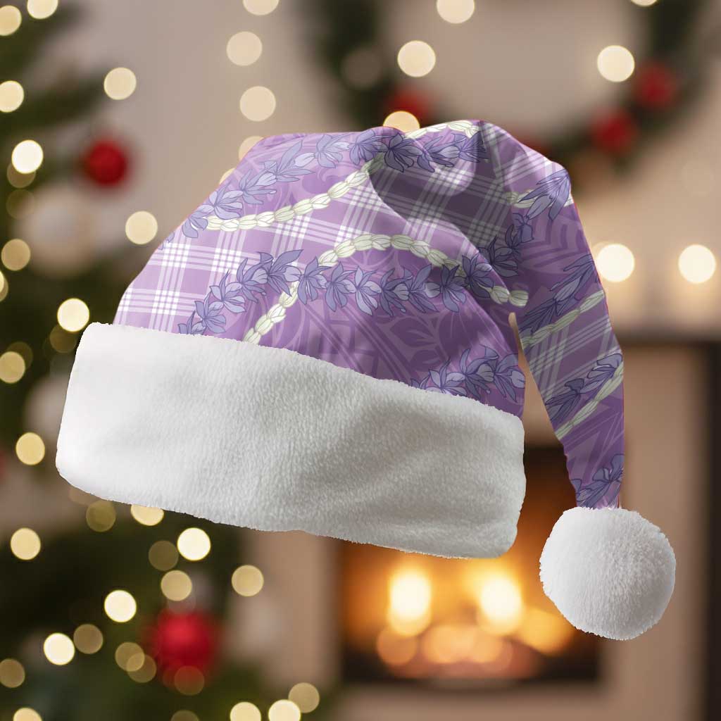 Purple Hawaii Palaka Honohono Pikake Christmas Santa Hat Hawaiian Orchid Lei Polynesian Pattern - Polynesian Pride