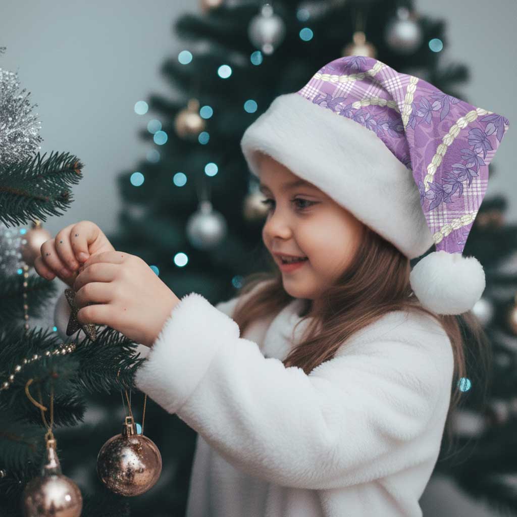Purple Hawaii Palaka Honohono Pikake Christmas Santa Hat Hawaiian Orchid Lei Polynesian Pattern - Polynesian Pride