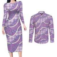 Purple Hawaii Palaka Honohono Pikake Couples Matching Long Sleeve Bodycon Dress and Long Sleeve Button Shirt Hawaiian Orchid Lei Polynesian Pattern - Polynesian Pride