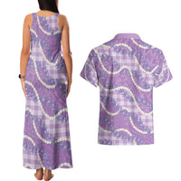Purple Hawaii Palaka Honohono Pikake Couples Matching Tank Maxi Dress and Hawaiian Shirt Hawaiian Orchid Lei Polynesian Pattern - Polynesian Pride