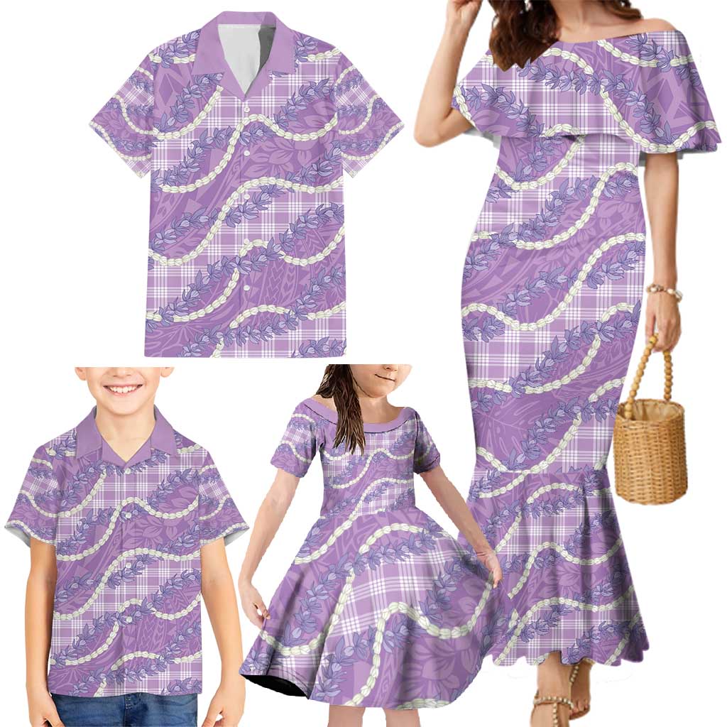 Purple Hawaii Palaka Honohono Pikake Family Matching Mermaid Dress and Hawaiian Shirt Hawaiian Orchid Lei Polynesian Pattern - Polynesian Pride
