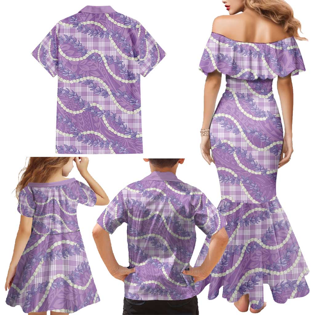 Purple Hawaii Palaka Honohono Pikake Family Matching Mermaid Dress and Hawaiian Shirt Hawaiian Orchid Lei Polynesian Pattern - Polynesian Pride