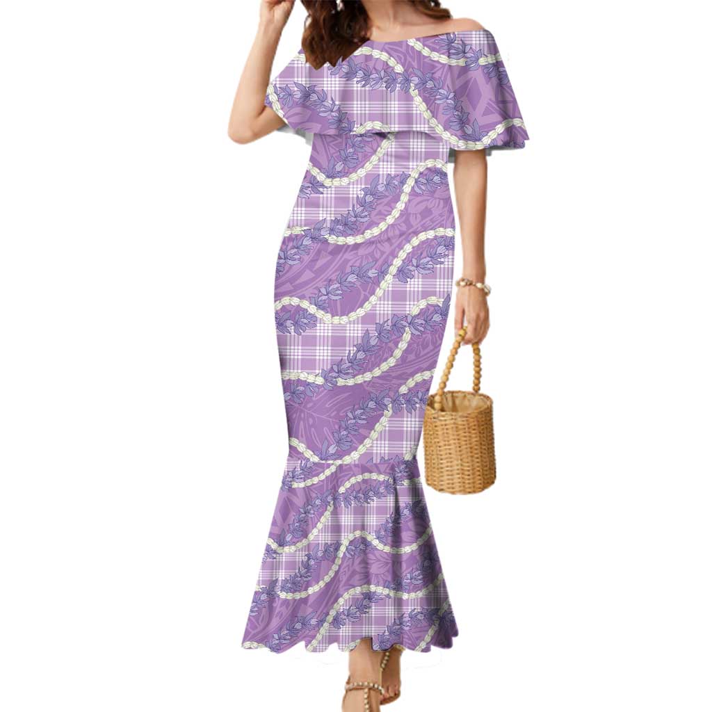 Purple Hawaii Palaka Honohono Pikake Family Matching Mermaid Dress and Hawaiian Shirt Hawaiian Orchid Lei Polynesian Pattern - Polynesian Pride