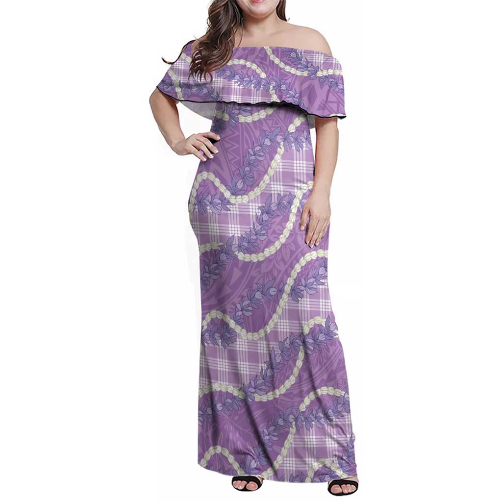 Purple Hawaii Palaka Honohono Pikake Family Matching Off Shoulder Maxi Dress and Hawaiian Shirt Hawaiian Orchid Lei Polynesian Pattern - Polynesian Pride