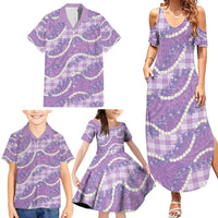 Purple Hawaii Palaka Honohono Pikake Family Matching Summer Maxi Dress and Hawaiian Shirt Hawaiian Orchid Lei Polynesian Pattern - Polynesian Pride