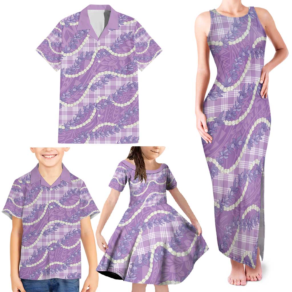 Purple Hawaii Palaka Honohono Pikake Family Matching Tank Maxi Dress and Hawaiian Shirt Hawaiian Orchid Lei Polynesian Pattern - Polynesian Pride