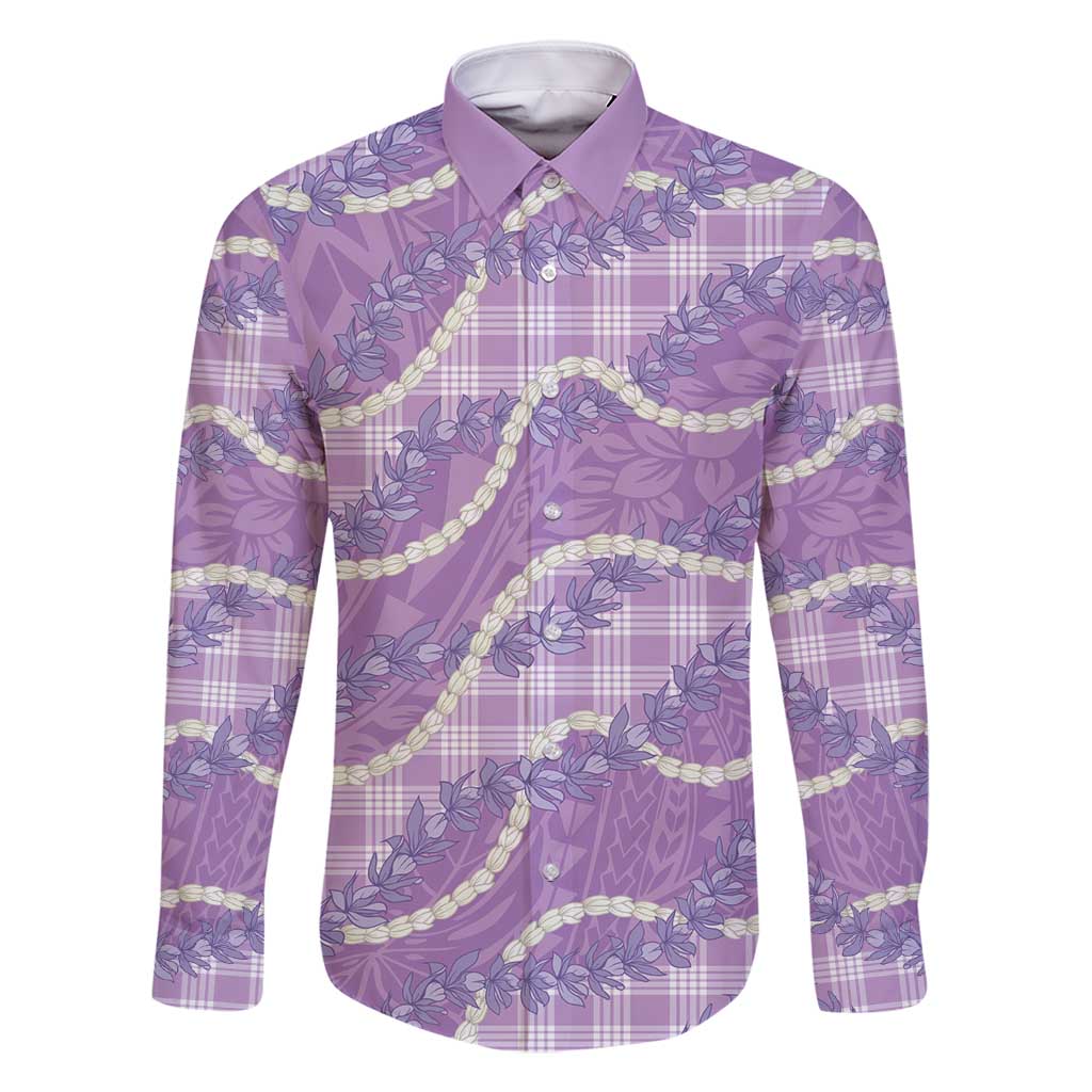 Purple Hawaii Palaka Honohono Pikake Family Matching Tank Maxi Dress and Hawaiian Shirt Hawaiian Orchid Lei Polynesian Pattern - Polynesian Pride