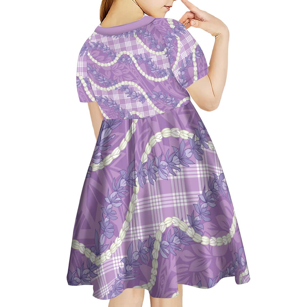Purple Hawaii Palaka Honohono Pikake Kid Short Sleeve Dress Hawaiian Orchid Lei Polynesian Pattern - Polynesian Pride