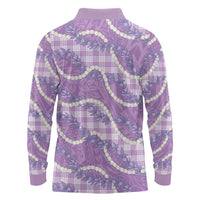 Purple Hawaii Palaka Honohono Pikake Long Sleeve Polo Shirt Hawaiian Orchid Lei Polynesian Pattern - Polynesian Pride