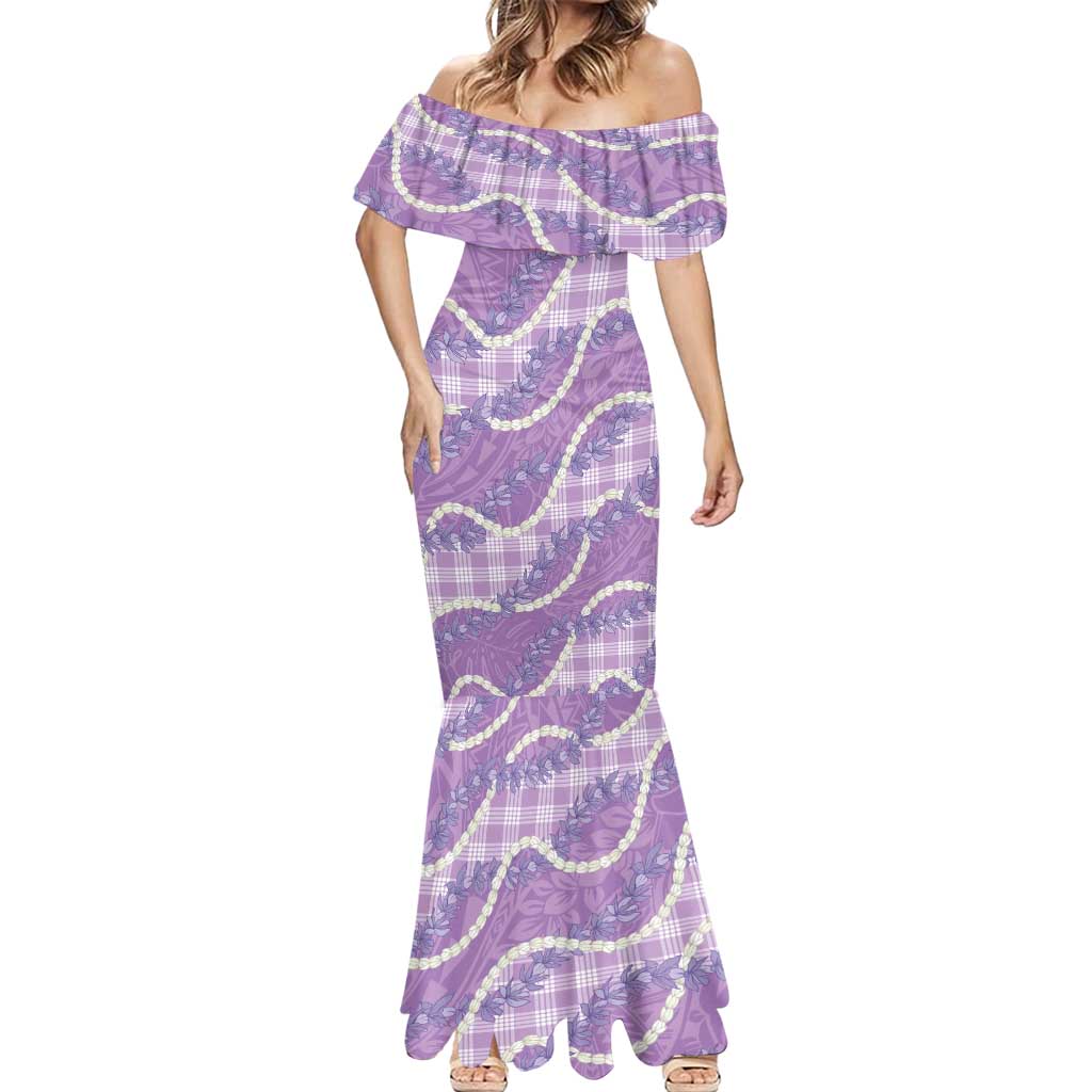 Purple Hawaii Palaka Honohono Pikake Mermaid Dress Hawaiian Orchid Lei Polynesian Pattern - Polynesian Pride
