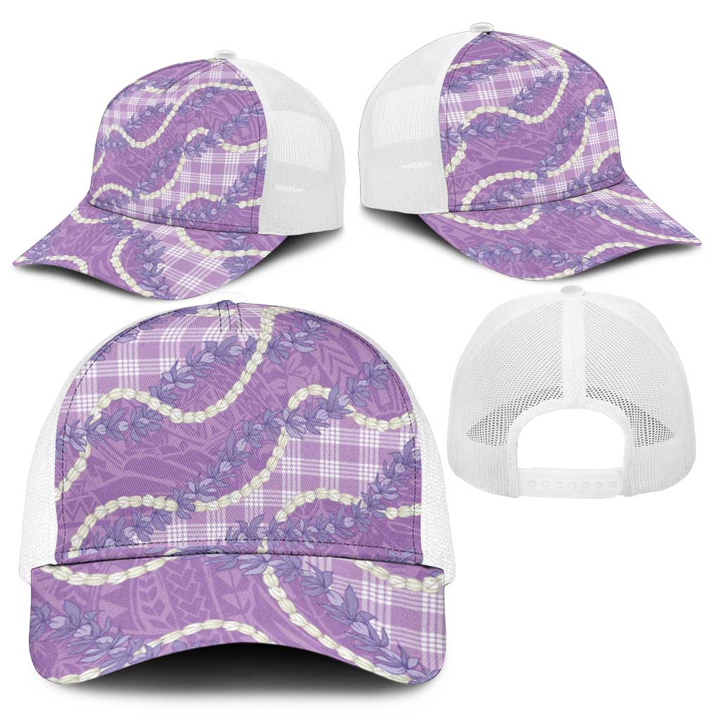 Purple Hawaii Palaka Honohono Pikake Mesh Trucker Cap Hawaiian Orchid Lei Polynesian Pattern - Polynesian Pride