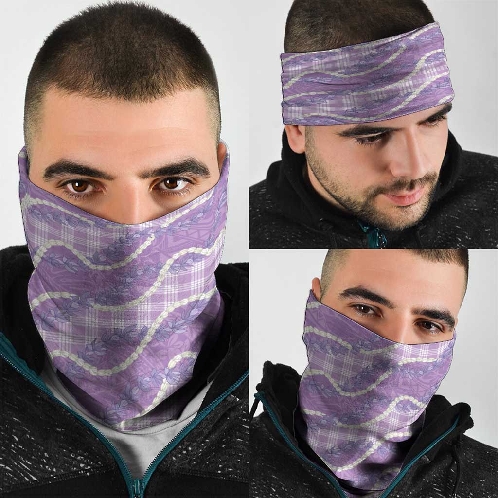 Purple Hawaii Palaka Honohono Pikake Neck Gaiter Hawaiian Orchid Lei Polynesian Pattern - Polynesian Pride