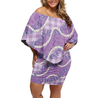 Purple Hawaii Palaka Honohono Pikake Off Shoulder Short Dress Hawaiian Orchid Lei Polynesian Pattern - Polynesian Pride