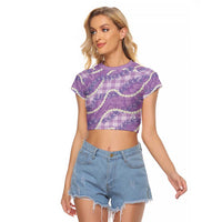 Purple Hawaii Palaka Honohono Pikake Raglan Cropped T Shirt Hawaiian Orchid Lei Polynesian Pattern - Polynesian Pride