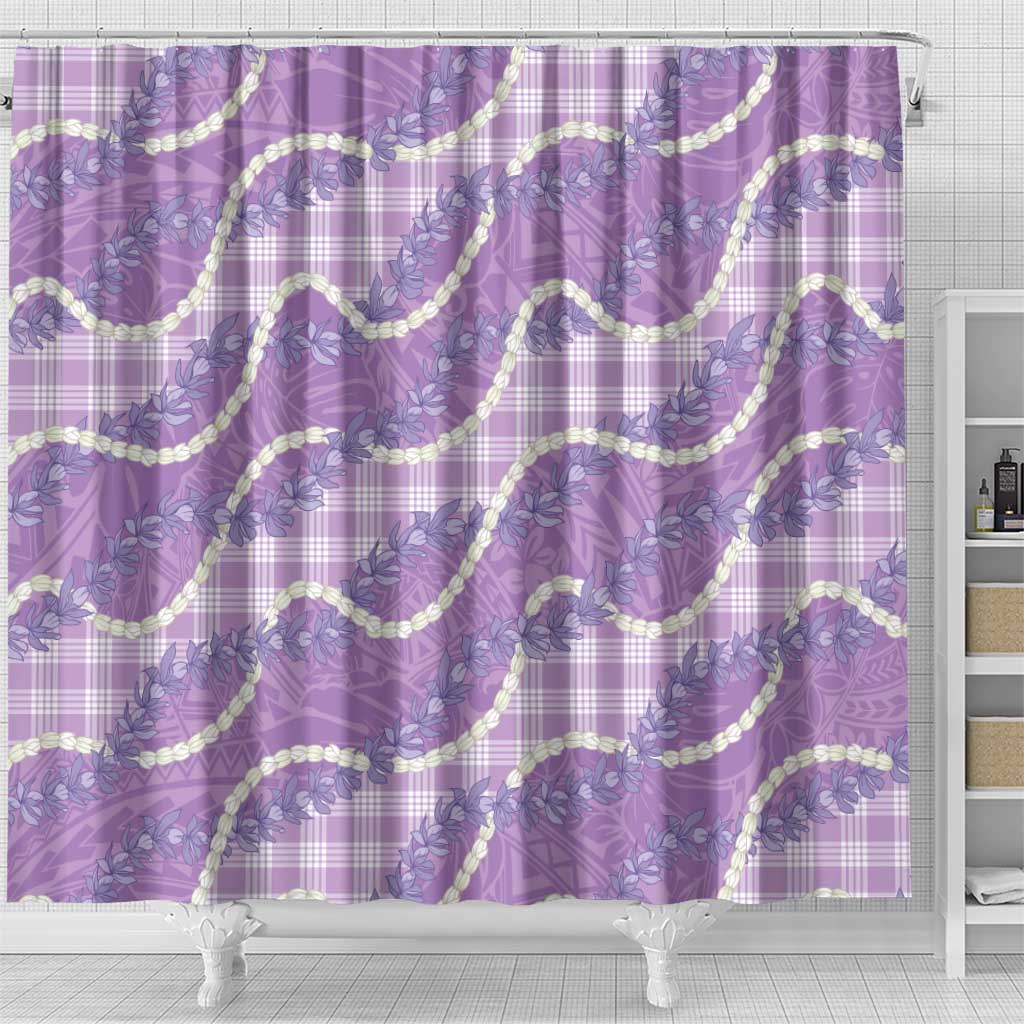 Purple Hawaii Palaka Honohono Pikake Shower Curtain Hawaiian Orchid Lei Polynesian Pattern - Polynesian Pride