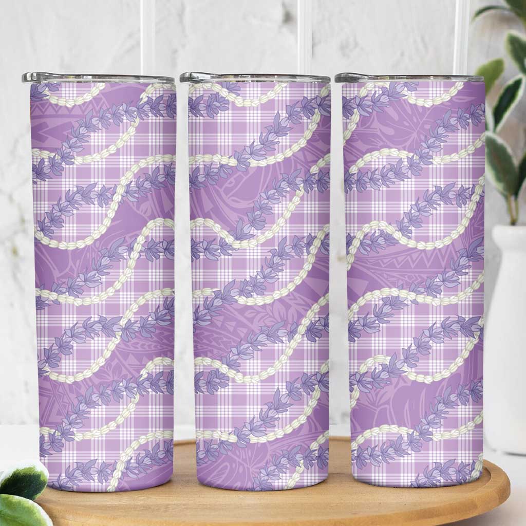 Purple Hawaii Palaka Honohono Pikake Skinny Tumbler Hawaiian Orchid Lei Polynesian Pattern - Polynesian Pride