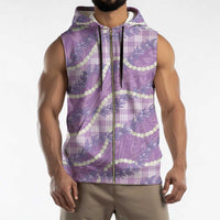 Purple Hawaii Palaka Honohono Pikake Sleeveless Zip Hoodie Hawaiian Orchid Lei Polynesian Pattern - Polynesian Pride