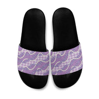 Purple Hawaii Palaka Honohono Pikake Slide Sandals Hawaiian Orchid Lei Polynesian Pattern - Polynesian Pride